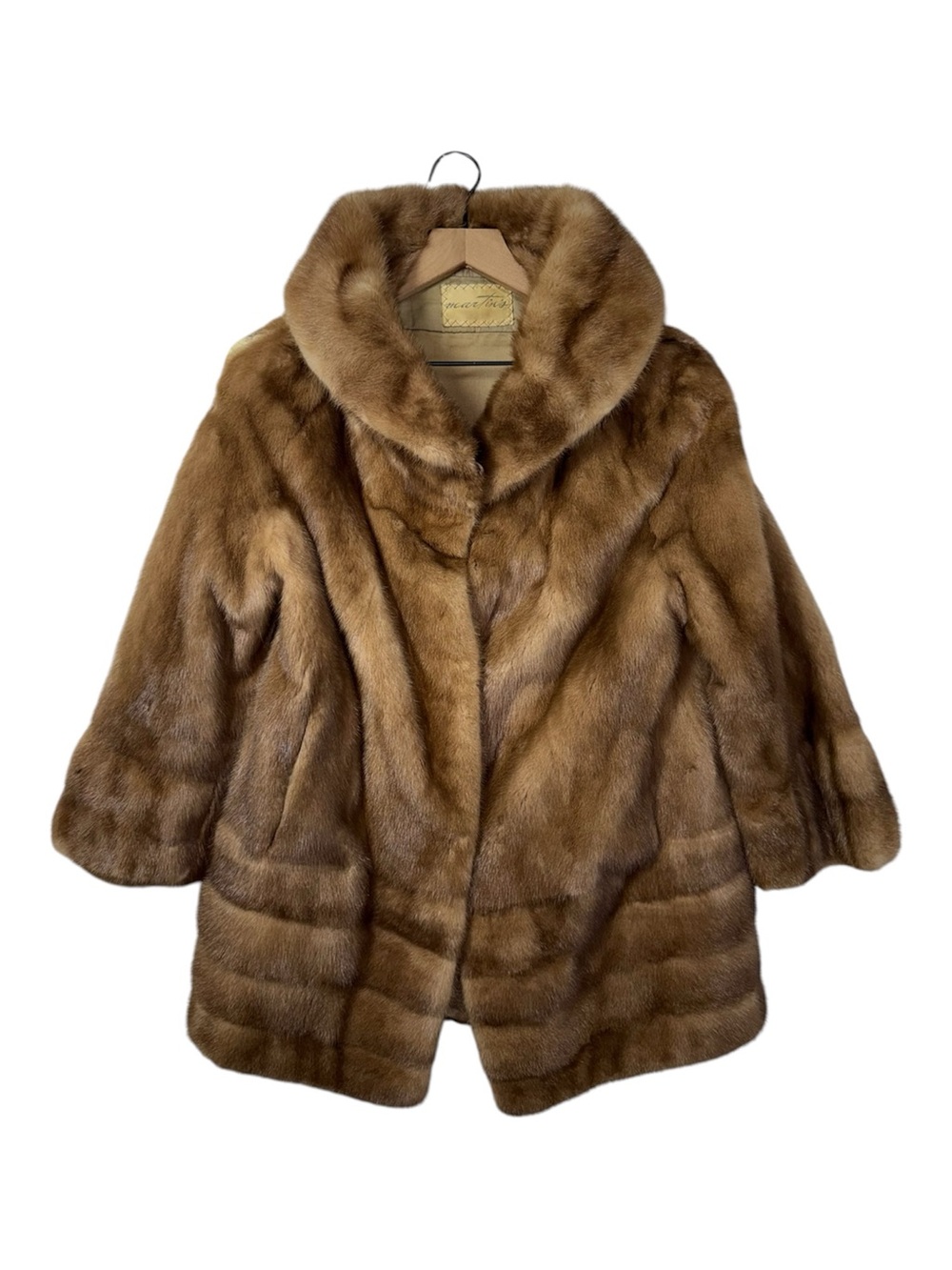Vintage Real Mink Fur Coat Martins Brown Collared Winter Luxury Old Hollywood